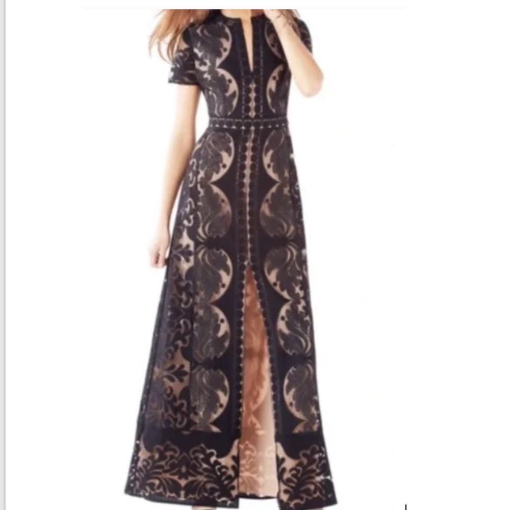 BCBGMaxAzria Black and Nude Lace Overlay Maxi Dress - Picture 3 of 7